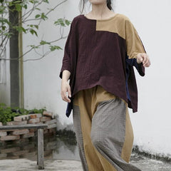 Loose Patchwork Cotton Linen Pants | Lotus Buddhatrends