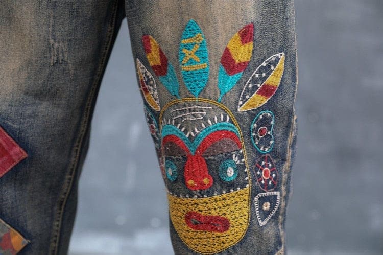 Rebels Geometric Embroidered Jeans Buddhatrends