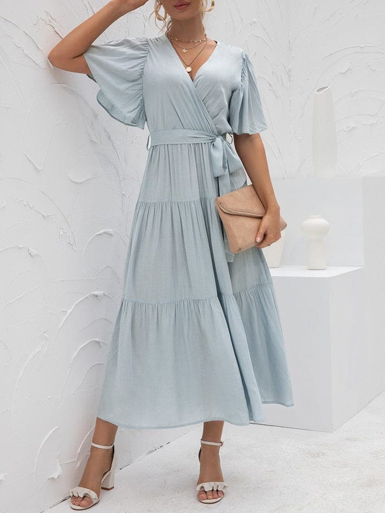 Annabella Solid Vintage Midi Dress Buddhatrends