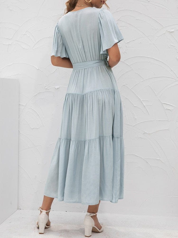 Annabella Solid Vintage Midi Dress Buddhatrends