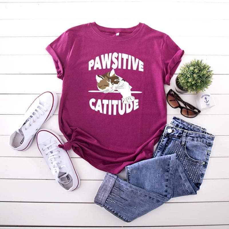 Pawsitive Catitude Graphic T-Shirt Buddhatrends