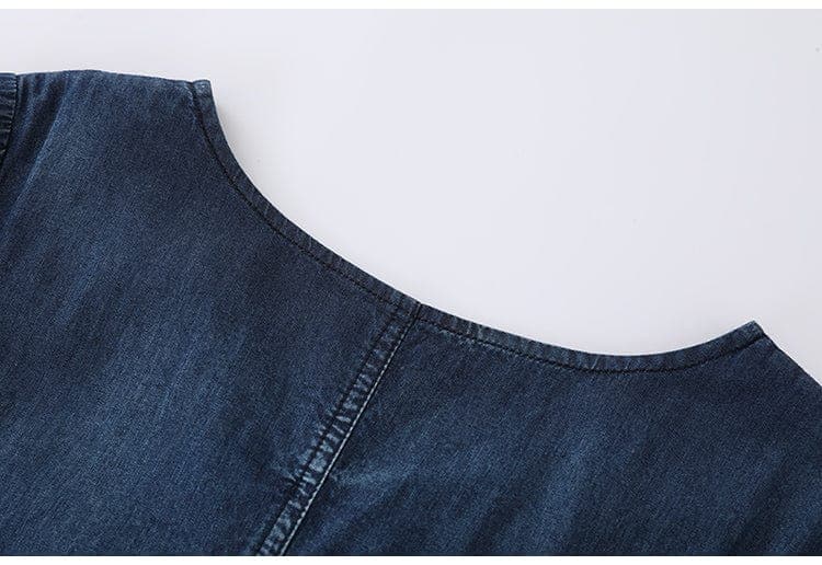 Nature Embroidered Short Sleeve Denim Dress Buddhatrends