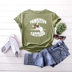 Pawsitive Catitude Graphic T-Shirt Buddhatrends