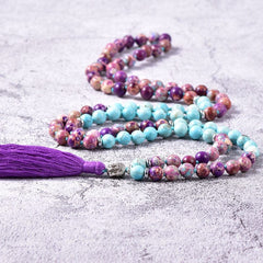 Purple Jasper 108 Mala Beads Tassel Necklace Buddhatrends