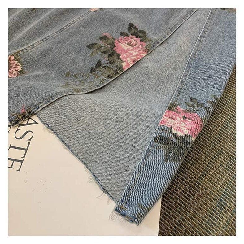 Alyssa Floral Split Denim Skirt Buddhatrends