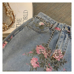 Alyssa Floral Split Denim Skirt Buddhatrends
