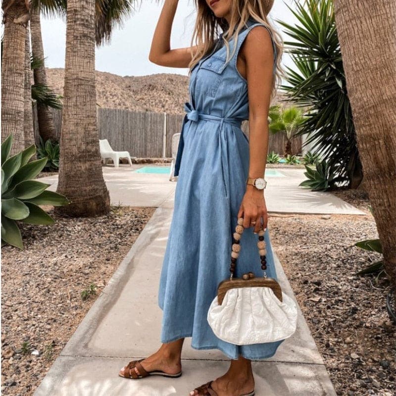 Joanna Sleeveless Denim Shirt Dress Buddhatrends