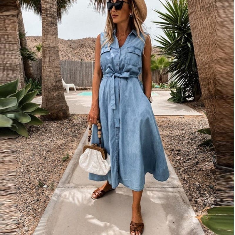 Joanna Sleeveless Denim Shirt Dress Buddhatrends