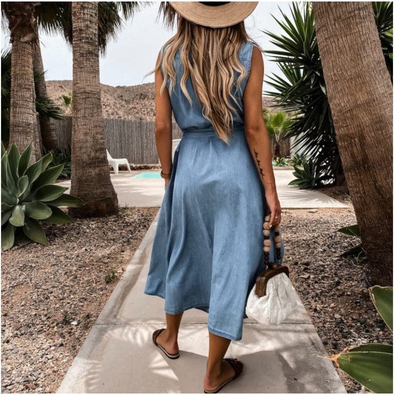 Joanna Sleeveless Denim Shirt Dress Buddhatrends