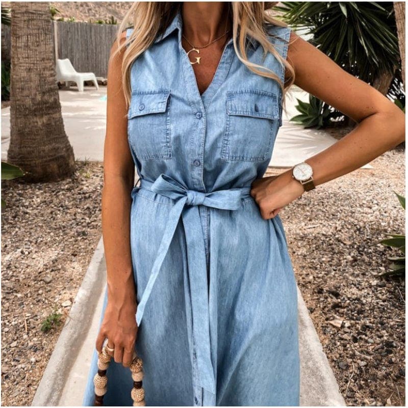 Joanna Sleeveless Denim Shirt Dress Buddhatrends