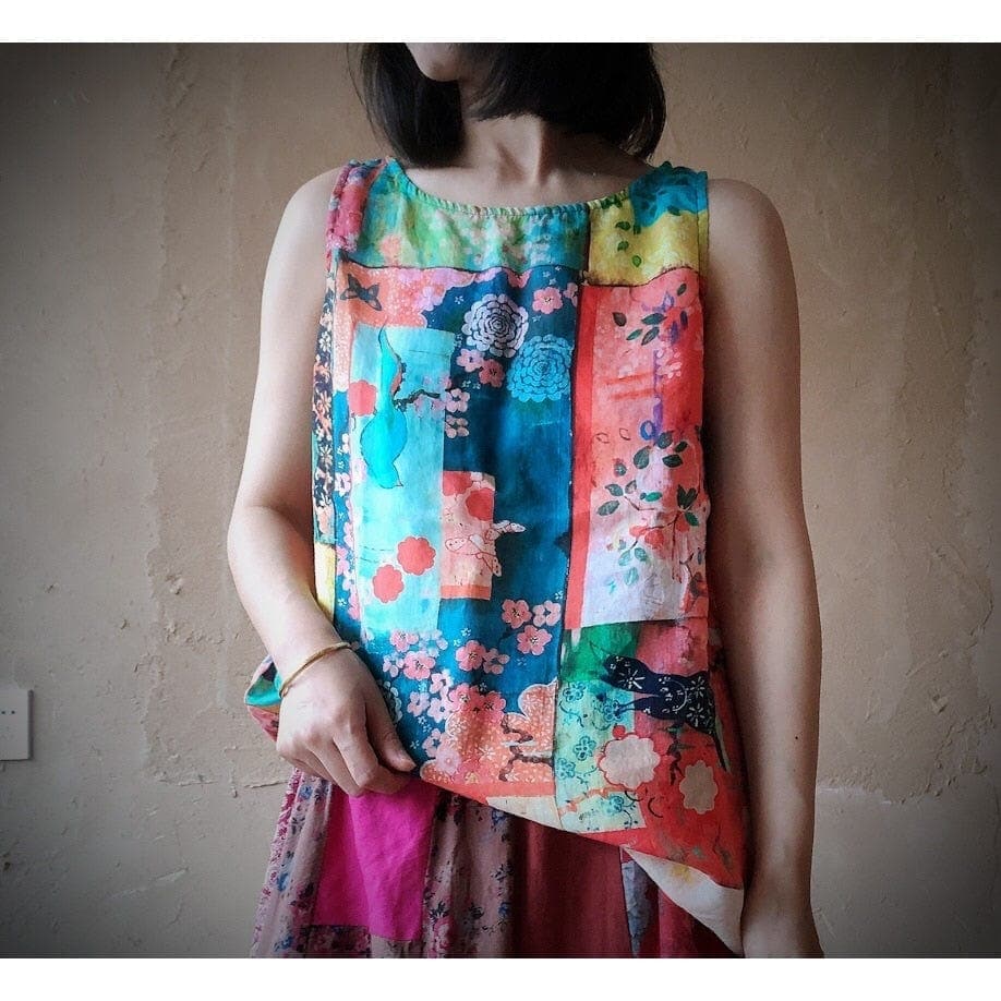 Harmony Patchwork Print Linen Tank Top Buddhatrends