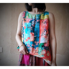 Harmony Patchwork Print Linen Tank Top Buddhatrends