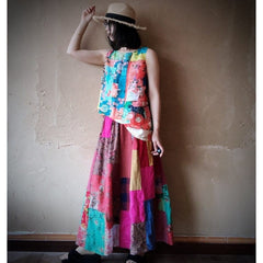 Harmony Patchwork Print Linen Tank Top Buddhatrends