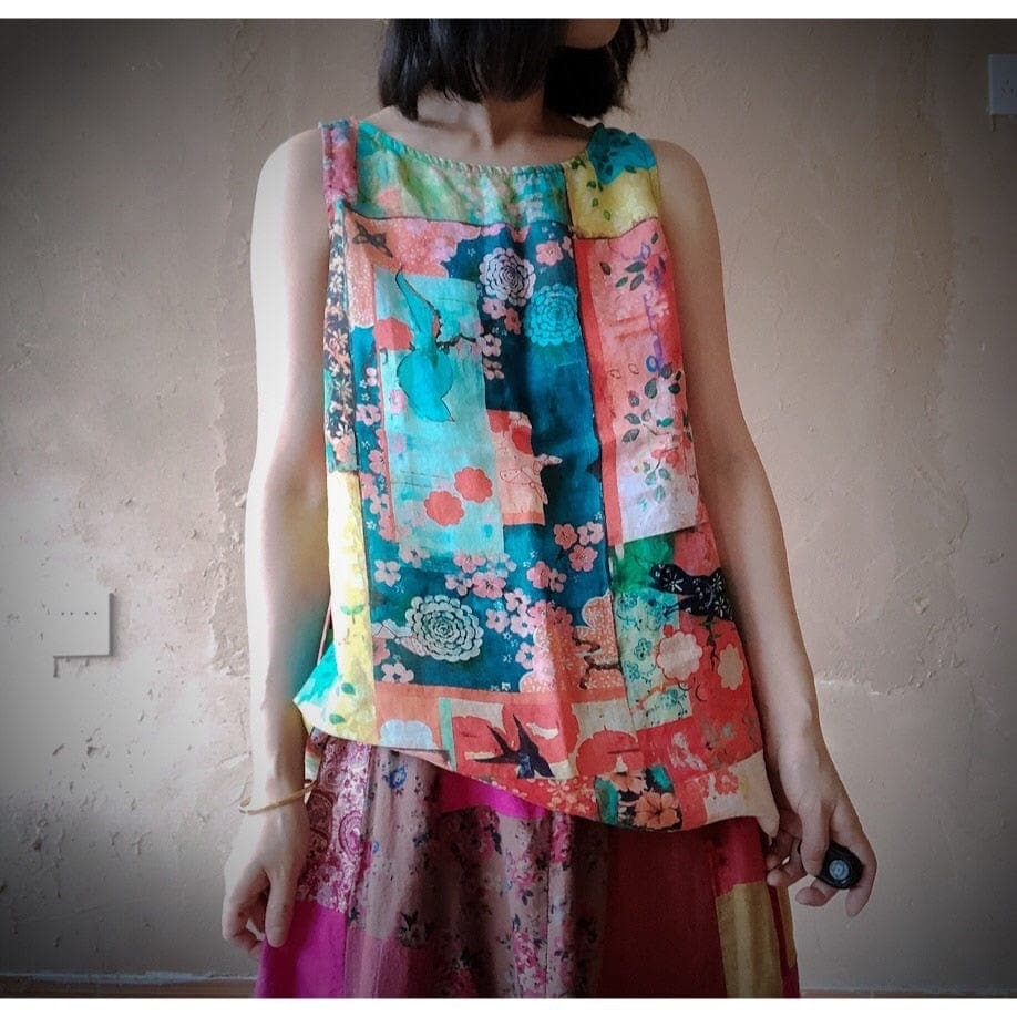 Harmony Patchwork Print Linen Tank Top Buddhatrends
