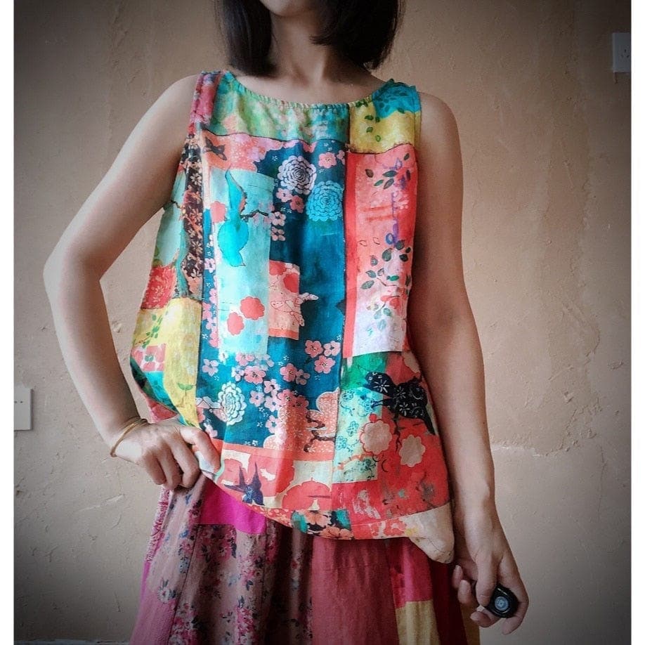 Harmony Patchwork Print Linen Tank Top Buddhatrends
