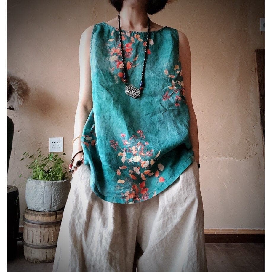 Leana Floral Linen Tank Top Buddhatrends