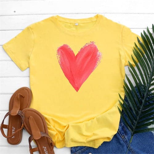Graphic Printed Heart  O Neck Tee Buddhatrends