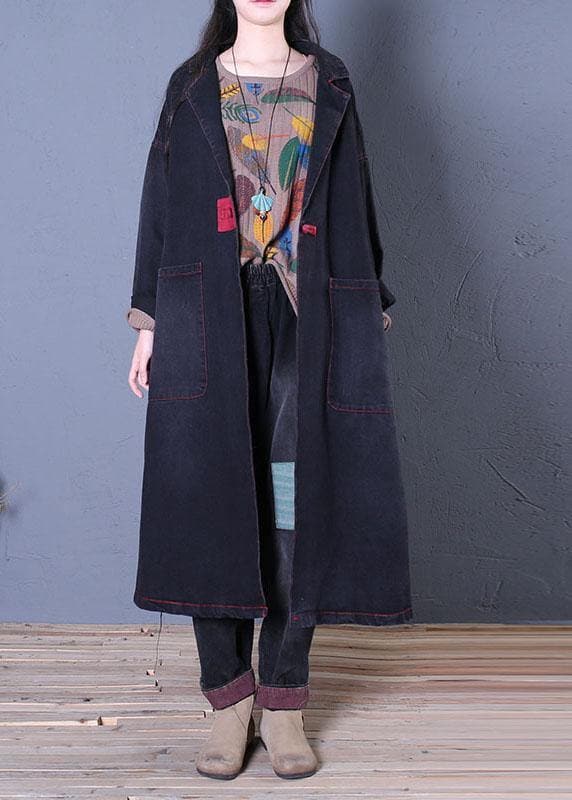 denim black coats trendy plus size fall maxi outwear TCT190925