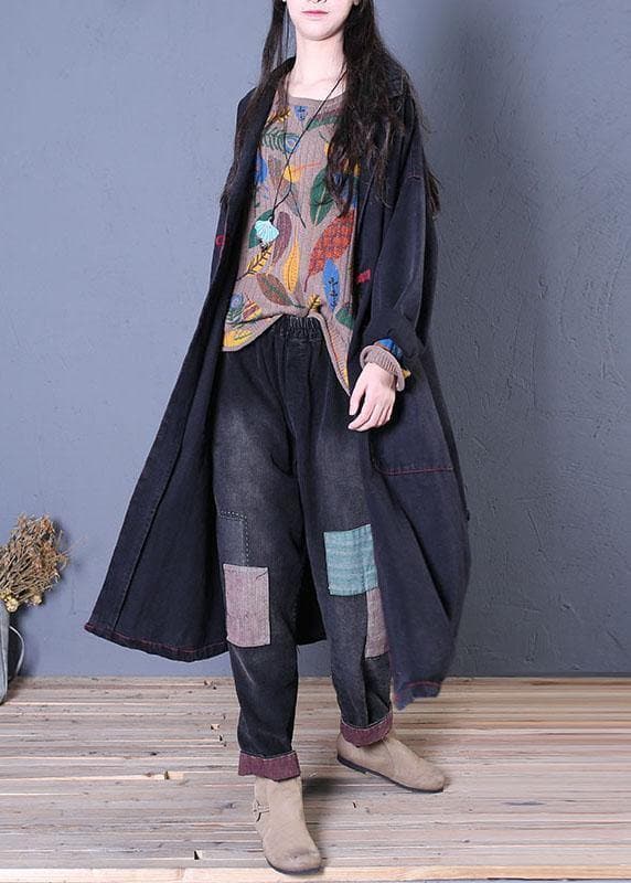 denim black coats trendy plus size fall maxi outwear TCT190925
