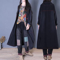 denim black coats trendy plus size fall maxi outwear TCT190925