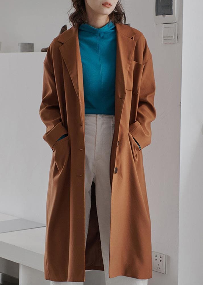 DIY Brown Fashion Tunics For Women Gifts Lapel Collar Fall Coat TCT191106