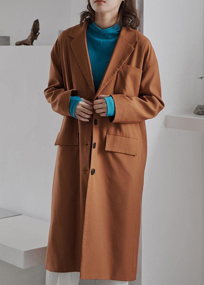 DIY Brown Fashion Tunics For Women Gifts Lapel Collar Fall Coat TCT191106