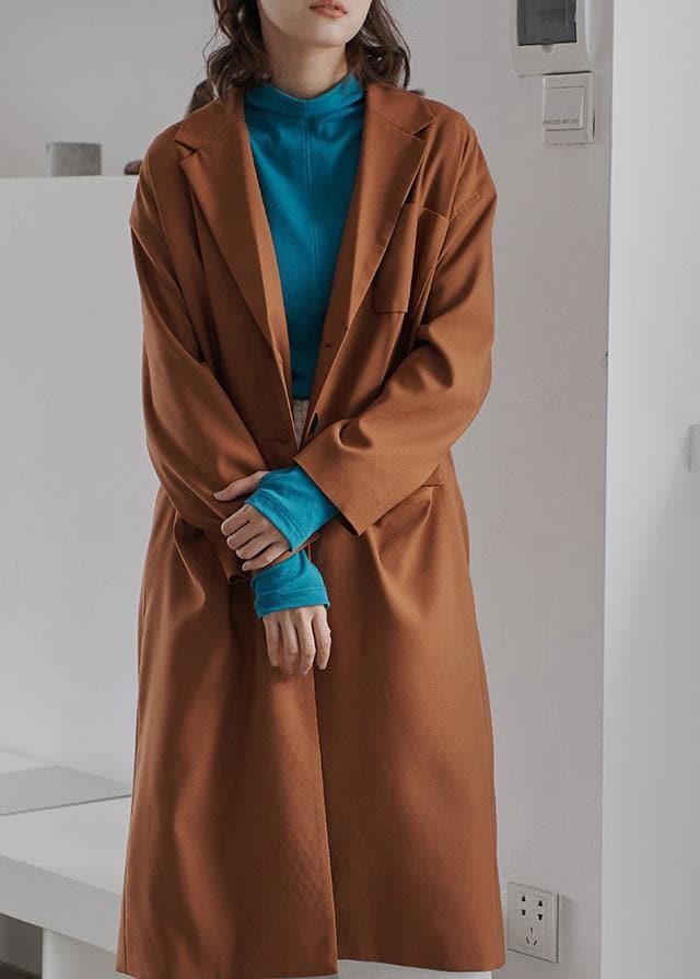 DIY Brown Fashion Tunics For Women Gifts Lapel Collar Fall Coat TCT191106