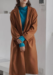DIY Brown Fashion Tunics For Women Gifts Lapel Collar Fall Coat TCT191106