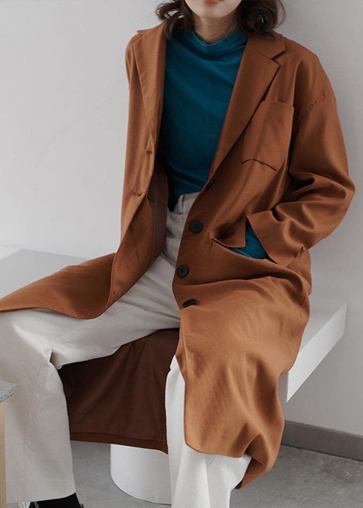 DIY Brown Fashion Tunics For Women Gifts Lapel Collar Fall Coat TCT191106