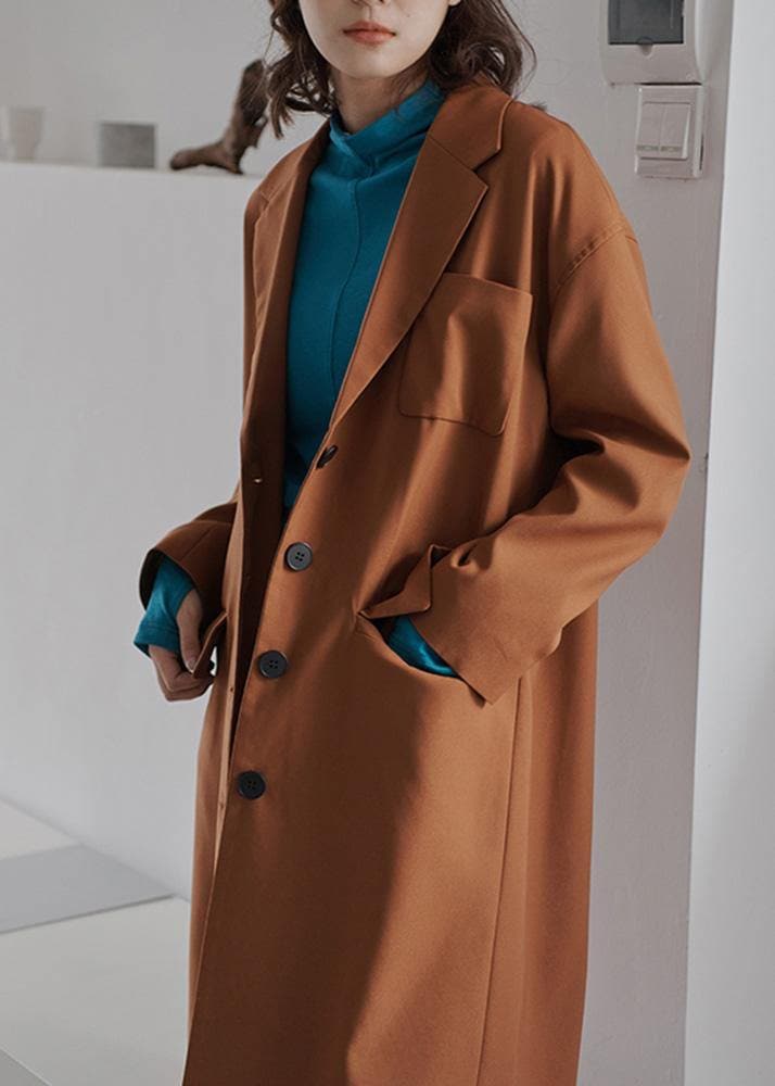DIY Brown Fashion Tunics For Women Gifts Lapel Collar Fall Coat TCT191106