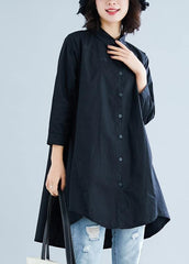 diy lapel asymmetric cotton linen clothes For Women black daily shirt LTP200325