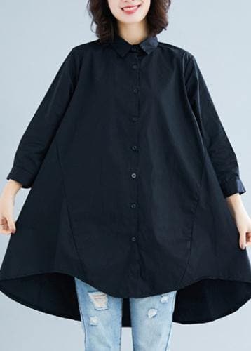diy lapel asymmetric cotton linen clothes For Women black daily shirt LTP200325