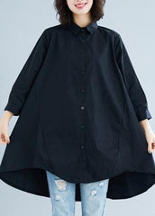 diy lapel asymmetric cotton linen clothes For Women black daily shirt LTP200325