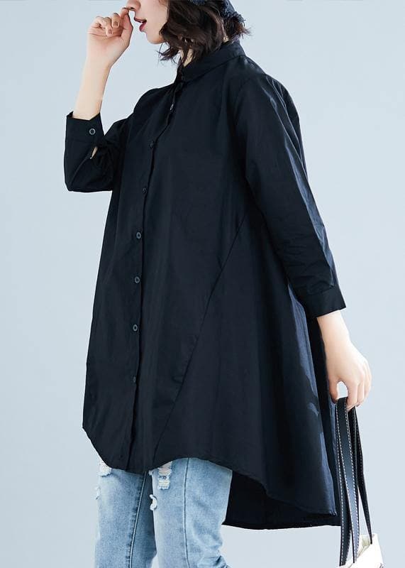 diy lapel asymmetric cotton linen clothes For Women black daily shirt LTP200325