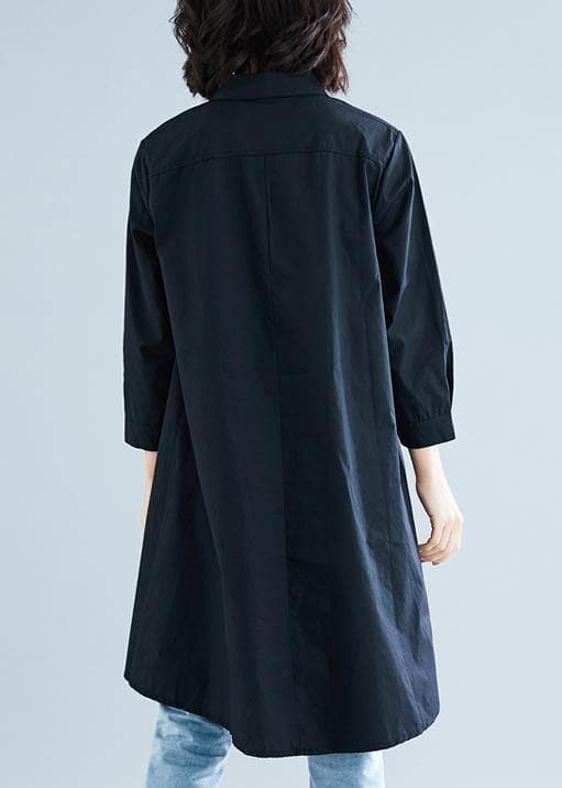 diy lapel asymmetric cotton linen clothes For Women black daily shirt LTP200325