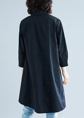 diy lapel asymmetric cotton linen clothes For Women black daily shirt LTP200325