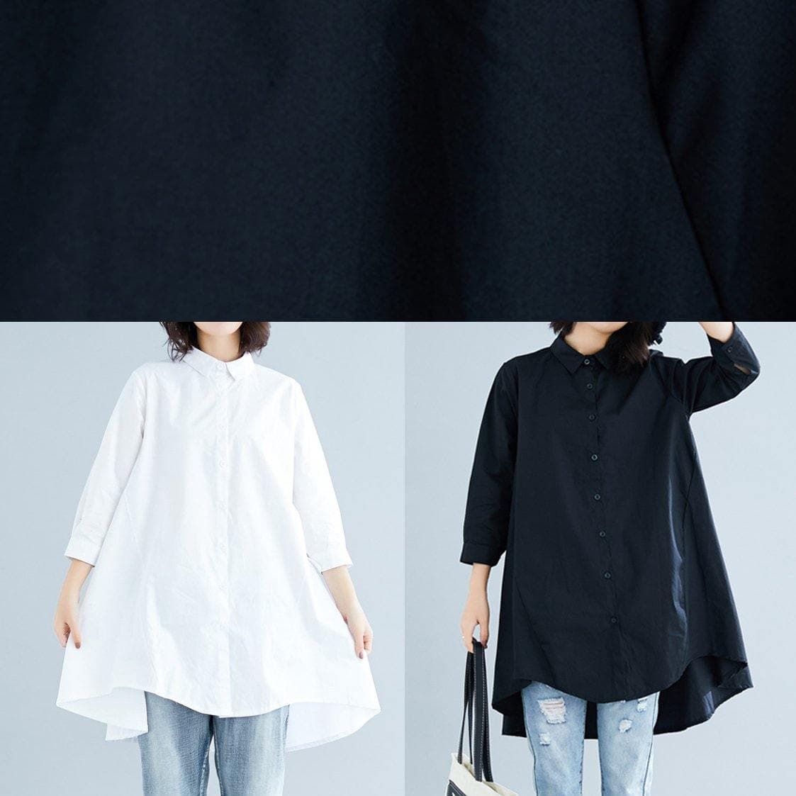 diy lapel asymmetric cotton linen clothes For Women black daily shirt LTP200325