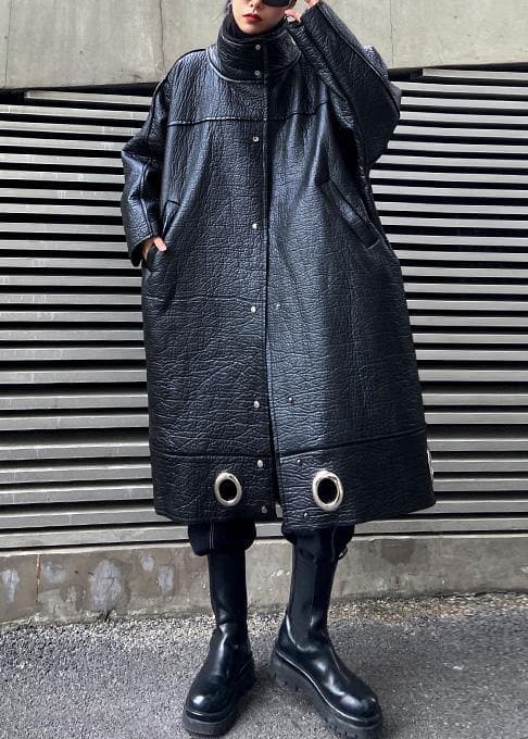 diy stand collar Plus Size PU clothes For Women black thick loose coats AT-TCT201202