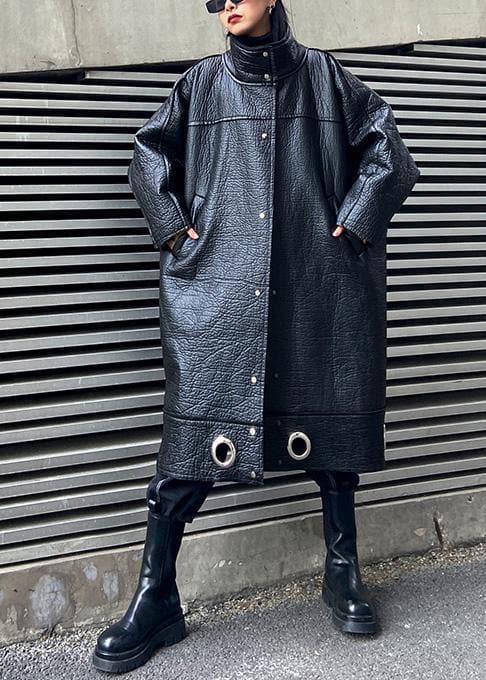 diy stand collar Plus Size PU clothes For Women black thick loose coats AT-TCT201202