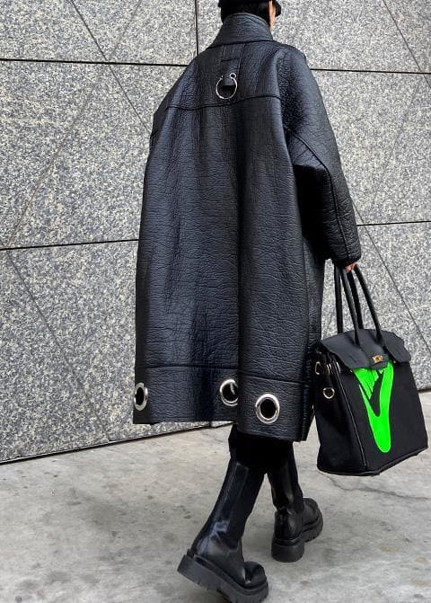 diy stand collar Plus Size PU clothes For Women black thick loose coats AT-TCT201202