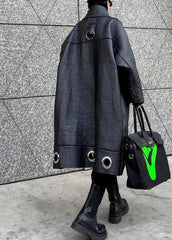 diy stand collar Plus Size PU clothes For Women black thick loose coats AT-TCT201202