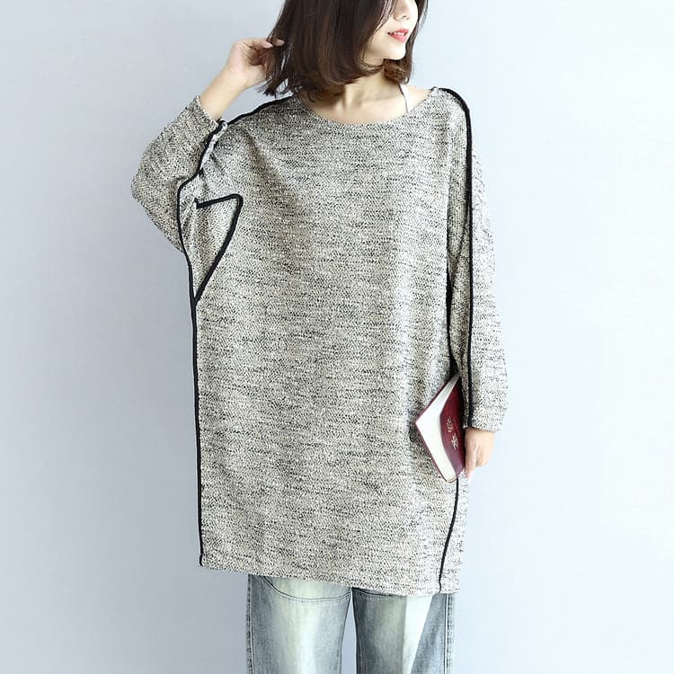 fall fashion 2021 casual knit cotton dresses light gray long sleeve sweater dress NSD171028