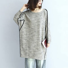 fall fashion 2021 casual knit cotton dresses light gray long sleeve sweater dress NSD171028
