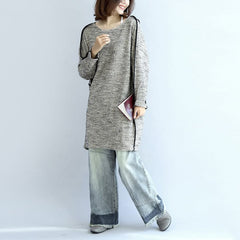 fall fashion 2021 casual knit cotton dresses light gray long sleeve sweater dress NSD171028