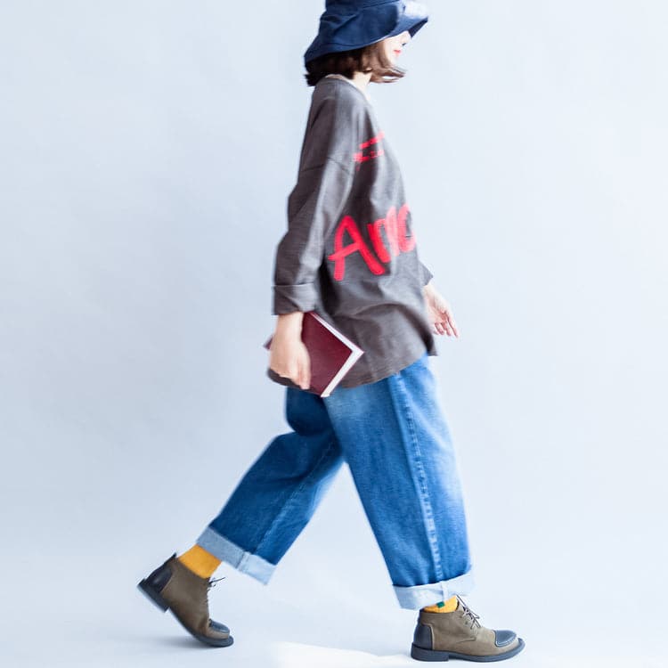 fall warm casual gray cotton embroidery alphabet pullover oversize o neck t shirt LTP171028