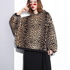 fashion Leopard t shirt Loose fitting hooded clothing tops fine Batwing Sleeve tops AT-LTP181010