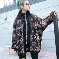 fashion floral tops plus size Stand t shirt 2018 zippered baggy clothing tops AT-CTS180917