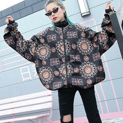 fashion floral tops plus size Stand t shirt 2018 zippered baggy clothing tops AT-CTS180917
