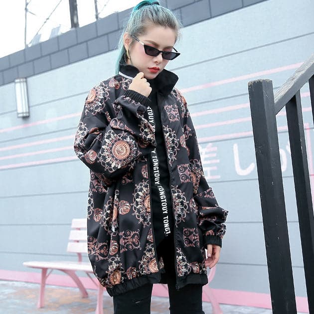 fashion floral tops plus size Stand t shirt 2018 zippered baggy clothing tops AT-CTS180917