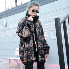 fashion floral tops plus size Stand t shirt 2018 zippered baggy clothing tops AT-CTS180917
